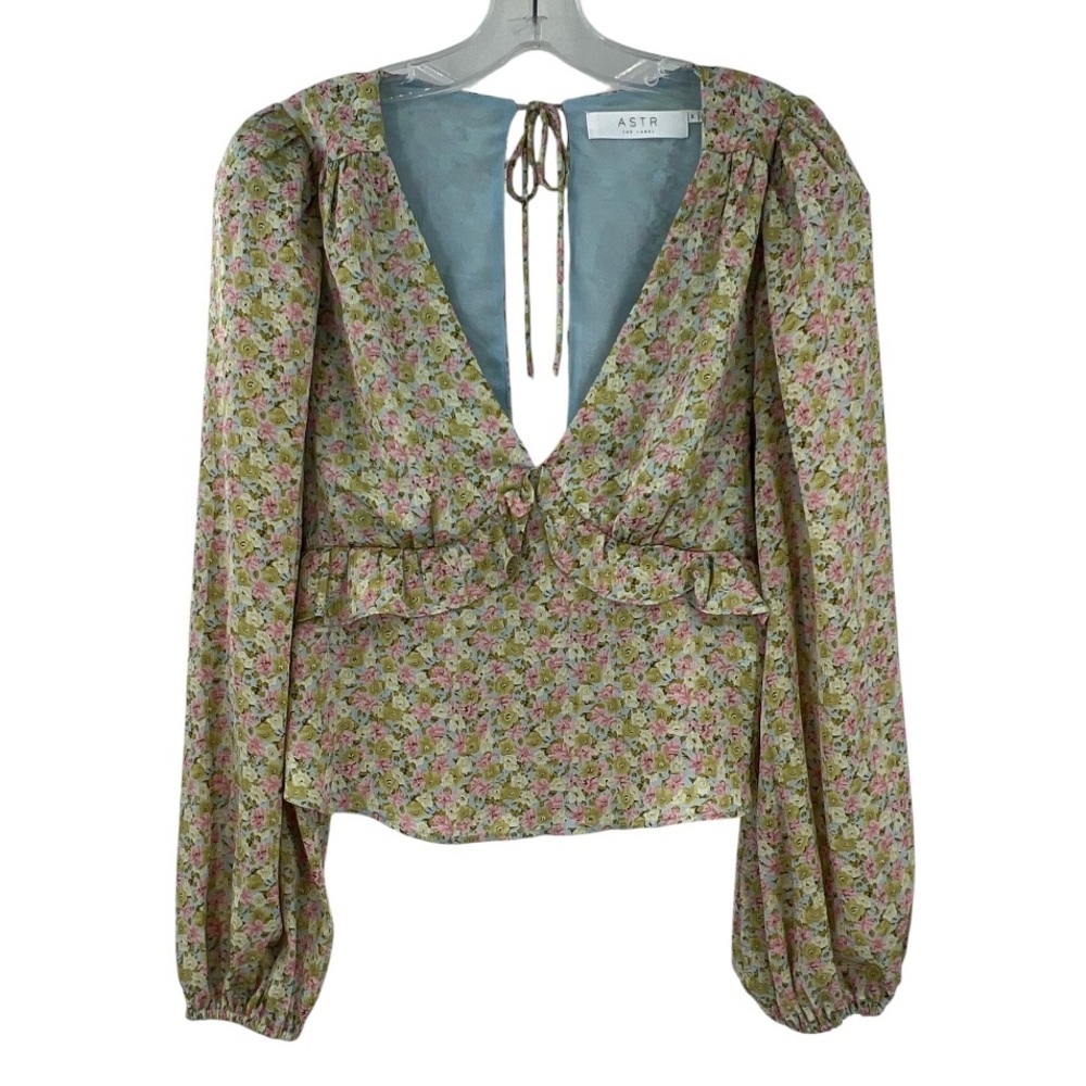 Astr the Label Floral Tie-Back Ruffle Cropped Cottagecore Blouse SZ M